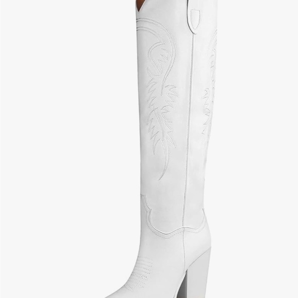 Women’s white western cowgirl knee high boots - Picture 9 of 13